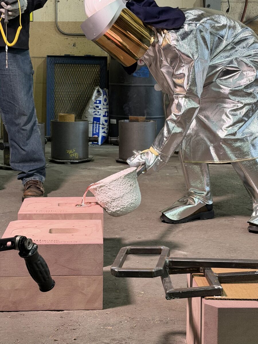 Jack Watson, business development manager and fourth-generation manufacturer at HFW Industries Inc., learns foundational metalcasting and forging skills from metallurgists at METAL’s hands-on bootcamp at Penn State, Behrend.