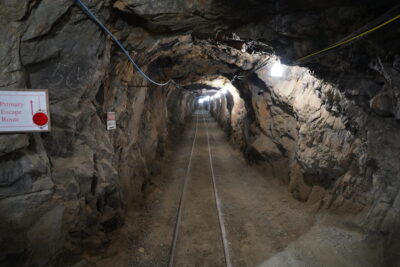 A long shot down a lit mine shaft.